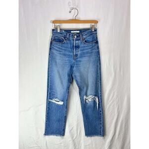 Levi's Women's Blue 502 Wedgie Mid Rise Distressed Denim Straight Jeans Size 26